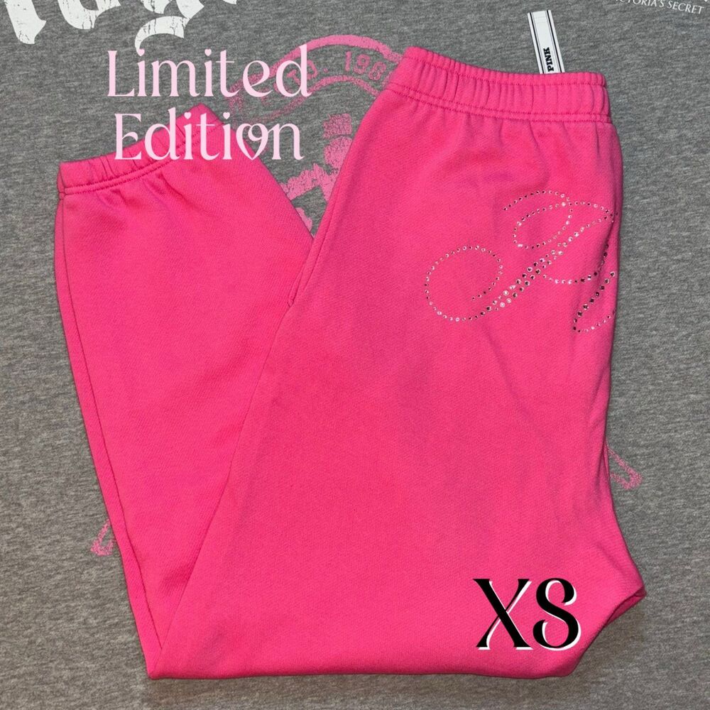 Victoria’s Secret PINK Limited Edition Carmine Rose Bling Sweatpants Size XS